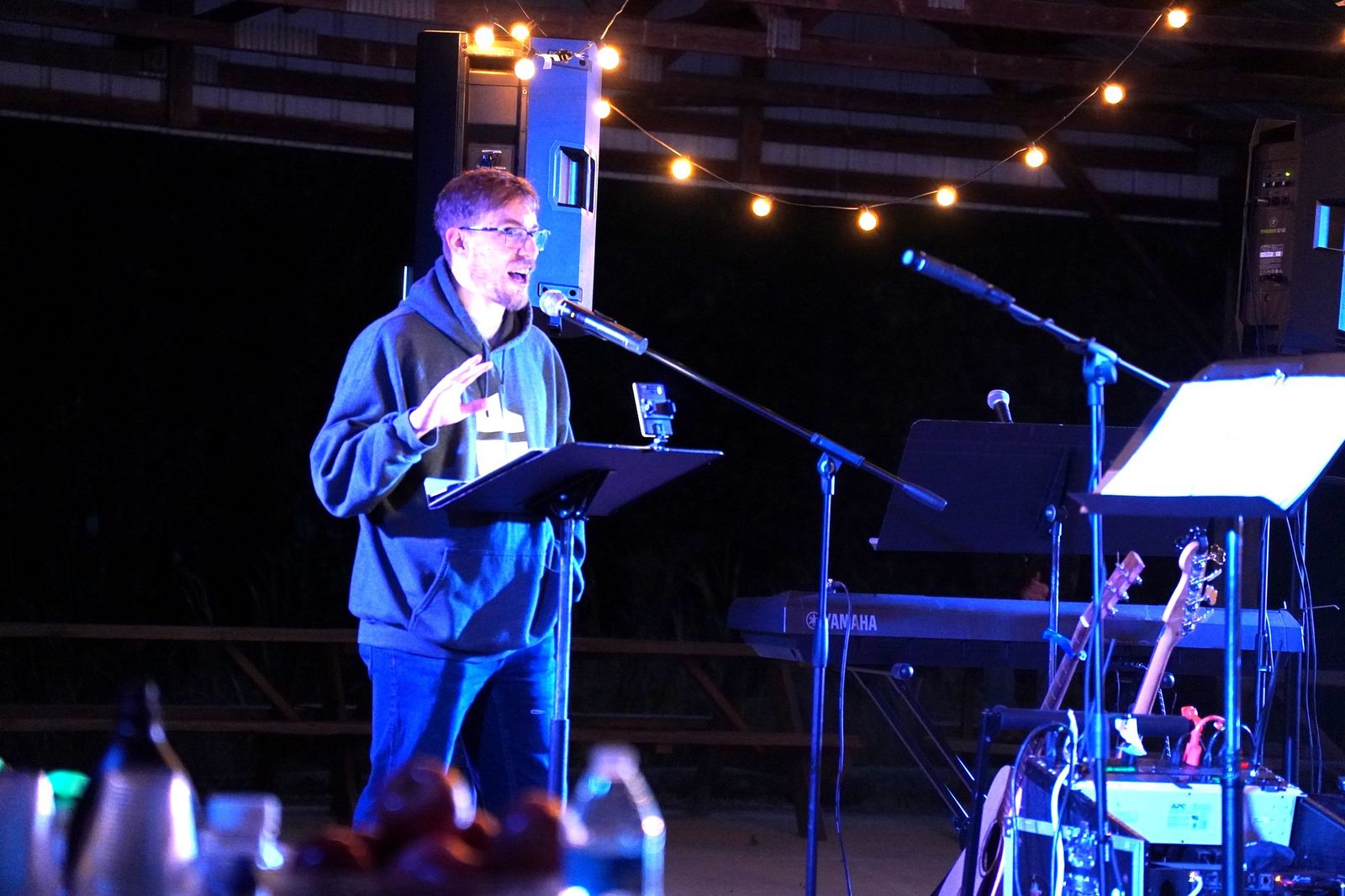 A speaker sharing a short message